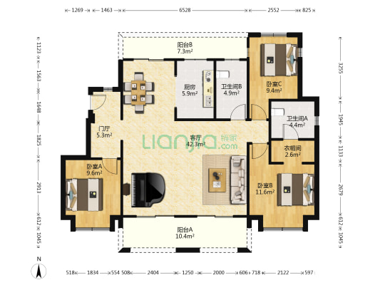 保利云禧 3室1厅2卫 125平方