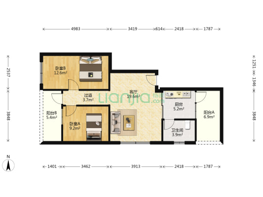 富美阁 2室1厅1卫 86平方