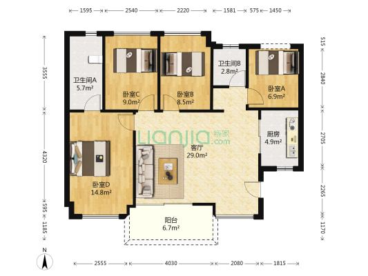 碧桂园奥斯汀 4室1厅2卫 106平方