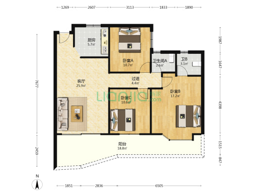 翠华轩(大良北区) 3室1厅2卫 98平方