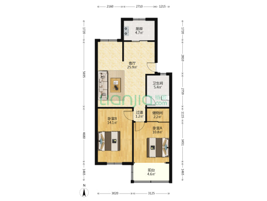 打铁关外聘楼 2室1厅1卫 83平方