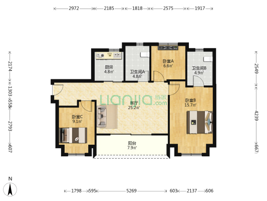 融侨誉江府 3室1厅2卫 107平方