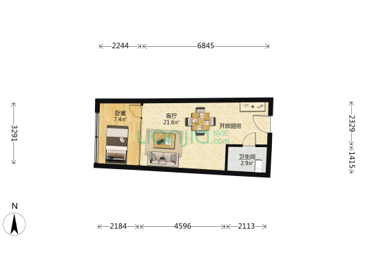 米拉公寓 1室1厅1卫 52平方