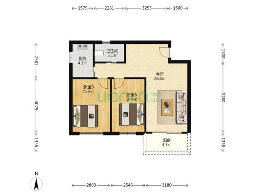赤岗东路煤气公司宿舍(海珠区) 2室1厅1卫 72平方