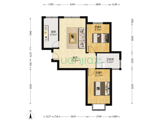 一品红城二期 2室1厅1卫 78平方