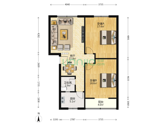建设大院 2室1厅1卫 92平方