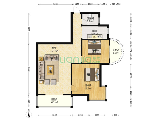 中大丽景 2室1厅1卫 90平方
