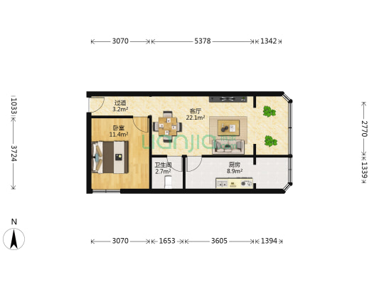 新市区-北京路-汇轩园-实用型-单身公寓-户型图