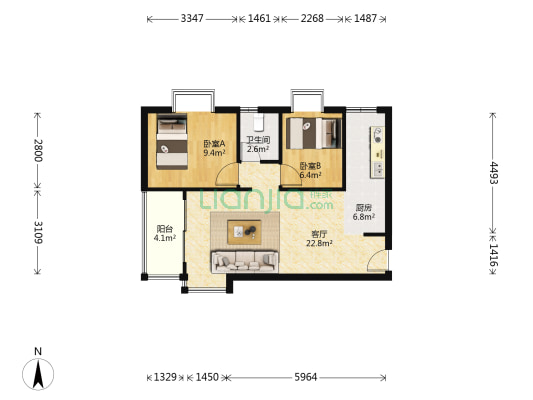 金钟大厦 2室1厅1卫 67平方