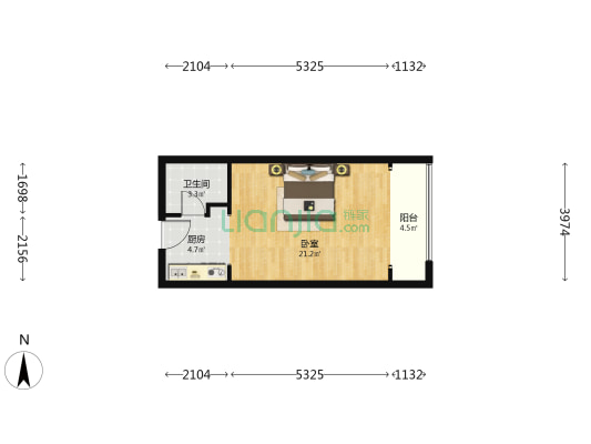 湾田国际 1室0厅1卫 48平方