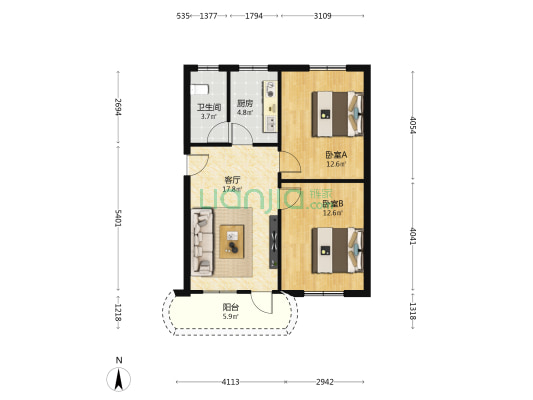 农贸西路38号 2室1厅1卫 69平方