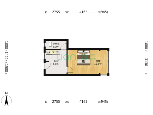 中山北路61号 1室0厅1卫 36平方