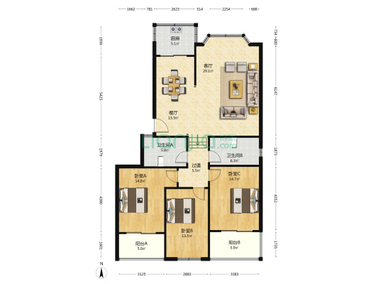 山润家园 3室2厅2卫 144平方