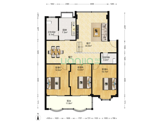 玉兰苑 3室1厅2卫 128平方