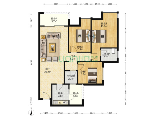星悦礼玉金湾玉麟阁C区 3室1厅2卫 111平方