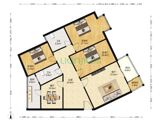 奥园国际公寓 3室2厅2卫 170平方