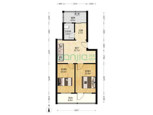 东关南里1号院 2室1厅1卫 68平方