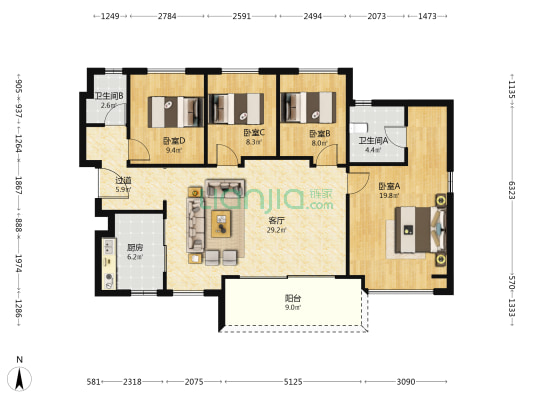 万科天府公园城 4室1厅2卫 126平方