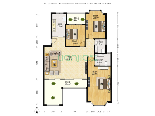 居住主题公园-香榭丽居花园洋房 3室1厅2卫 130平方