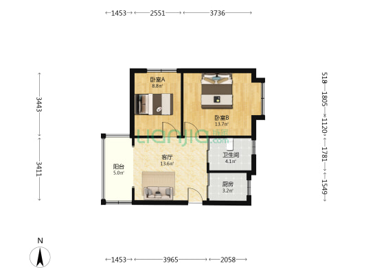 三里新城柳苑 2室1厅1卫 59平方