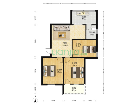 建设局宿舍 3室1厅1卫 89平方