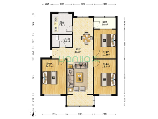 一汽28街区 3室1厅1卫 114平方