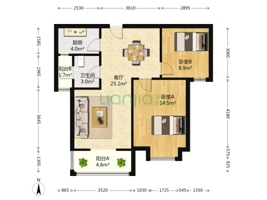 台银城 2室1厅1卫 83平方