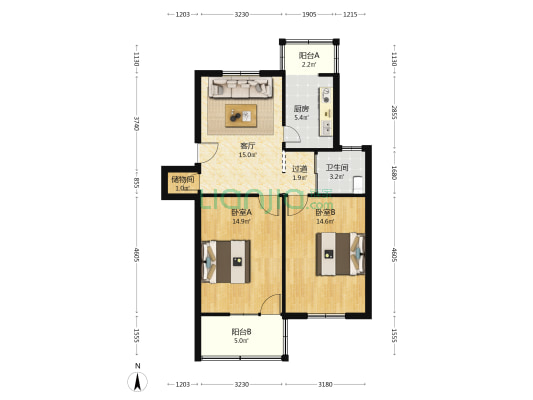 人民中路152号 2室1厅1卫 82平方