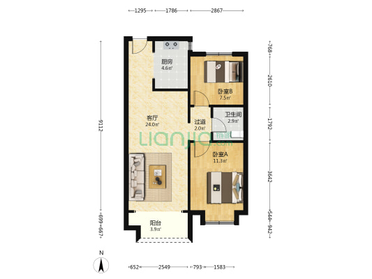 瑞源怡隆国际 2室1厅1卫 79平方