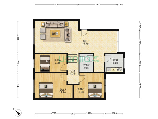 杏林苑 3室1厅1卫 102平方