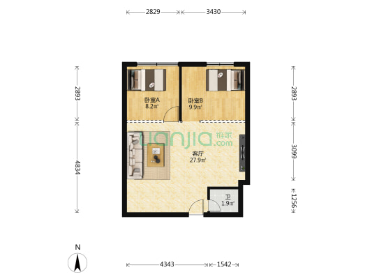 沛丰大厦 2室1厅1卫 65平方