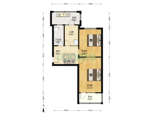 市第二机电总公司 2室1厅1卫 66平方