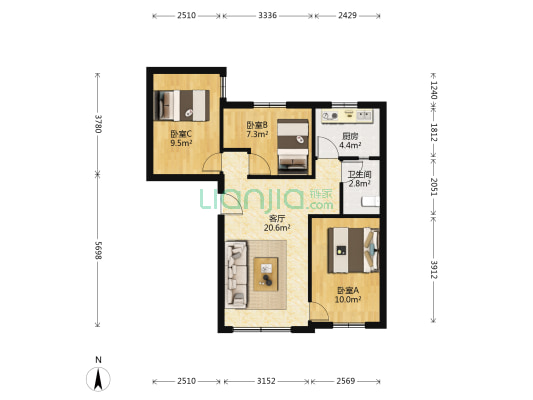 横潭村 3室1厅1卫 71平方