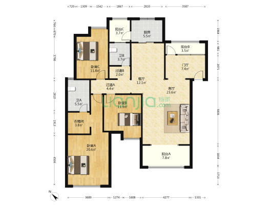 宏达世纪新城 3室2厅2卫 136平方
