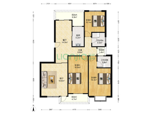望湖城桂香居福桂苑 3室2厅2卫 144平方