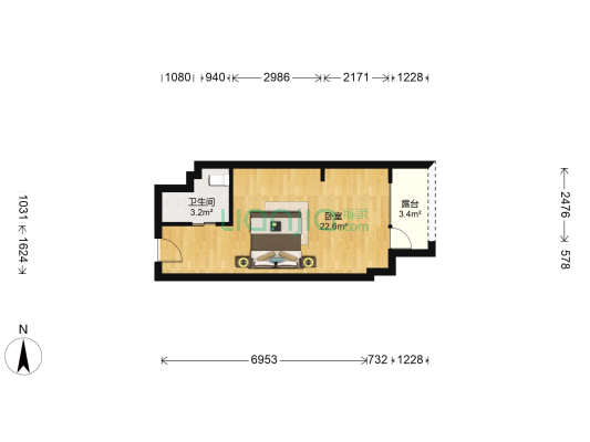 恒大滨河左岸 1室0厅1卫 36平方