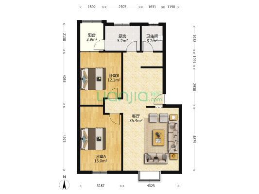 迎春路一段1号 2室1厅1卫 88平方