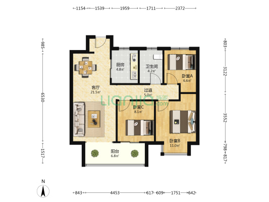 正荣金茂美的云境 3室1厅1卫 89平方