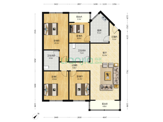 藏卫路北一段56号 4室1厅2卫 137平方