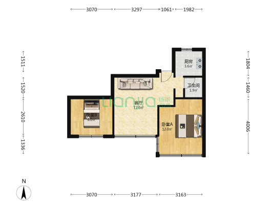 新港西路116号大院 2室1厅1卫 49平方
