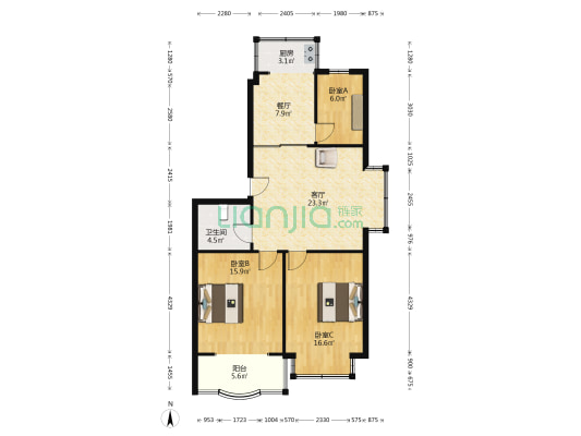 宏伟名都东区 3室2厅1卫 103平方