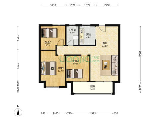临澜墅 3室1厅1卫 88平方