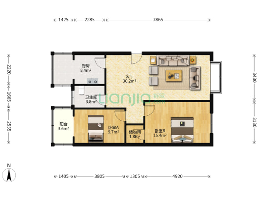 博士东园 2室1厅1卫 92平方