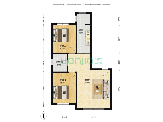 凤栖湖双水岸 2室1厅1卫 92平方