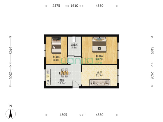 肝胆医院家属楼 2室1厅1卫 67平方