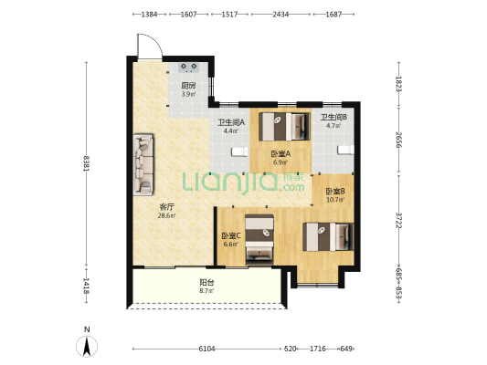 宝龙云程林江左风华 3室1厅2卫 89平方