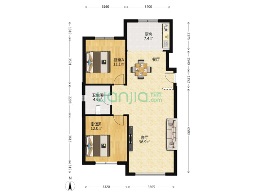 佰成·润泽十里 2室1厅1卫 88平方