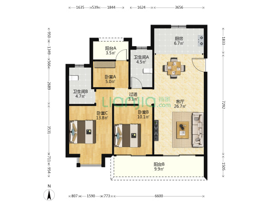 日盛湖湘锦苑 3室1厅2卫 110平方
