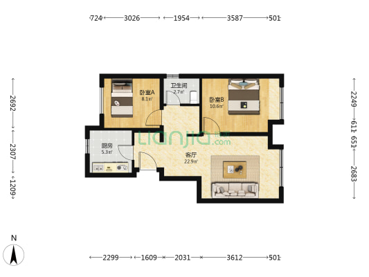 中建学府印悦二期 2室1厅1卫 74平方