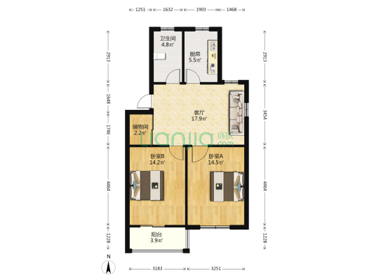 夏东苑一区 2室1厅1卫 77平方